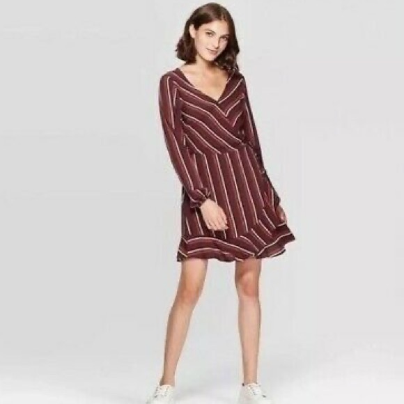 long sleeve v neck wrap dress